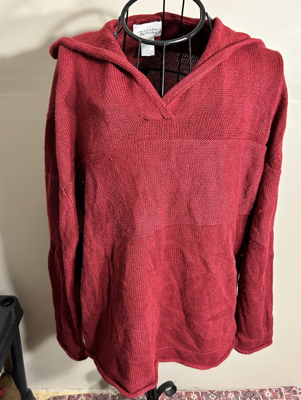 size large womens knit sweater  red  v neck collar casual dress
